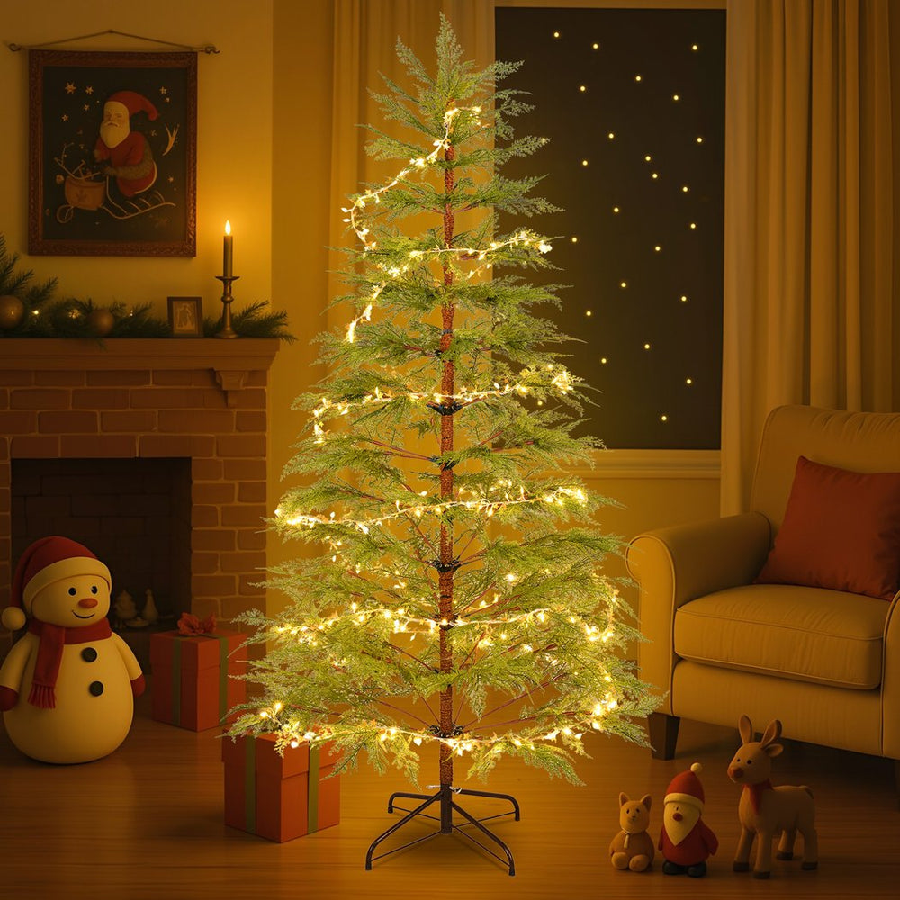 English Elm 6 ft Artificial Christmas Tree with 300 Warm LED Lights, 612 Tips, Hinged PE Branches & Metal Stand N710P181792S