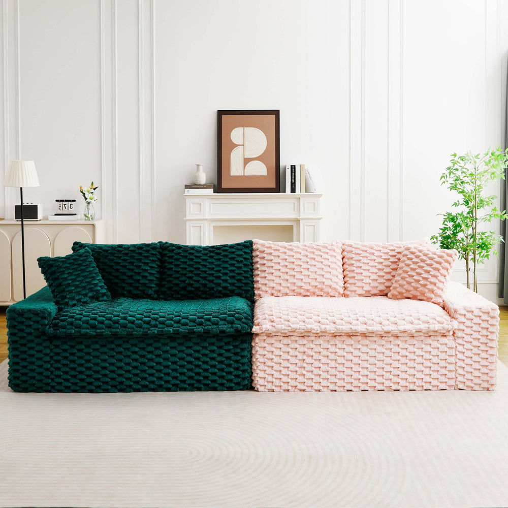 English Elm Luxury Color-Block Turtle Velvet Multifunctional Sofa - Cozy Modular Design For Stylish Living Spaces W3371S00054