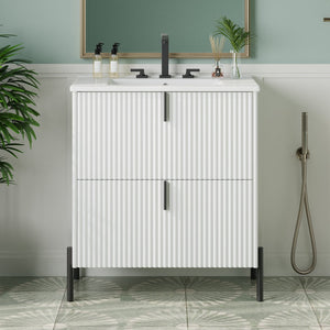 English Elm Christopher Knight Home® - 30" Freestanding Bathroom Vanity With Fluted Design, Ceramic Sink & Soft-Close Drawers For Style N817P288931W
