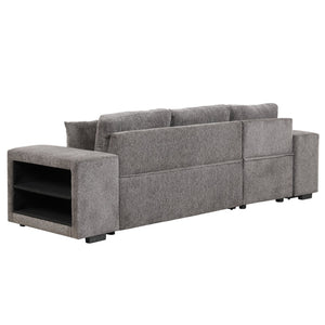 English Elm 104.5" Modern L-Shape Reversible Sectional Sofa Bed with Storage Chaise, Knox Charcoal Linen, 2 Pillows Included SG000430AAB