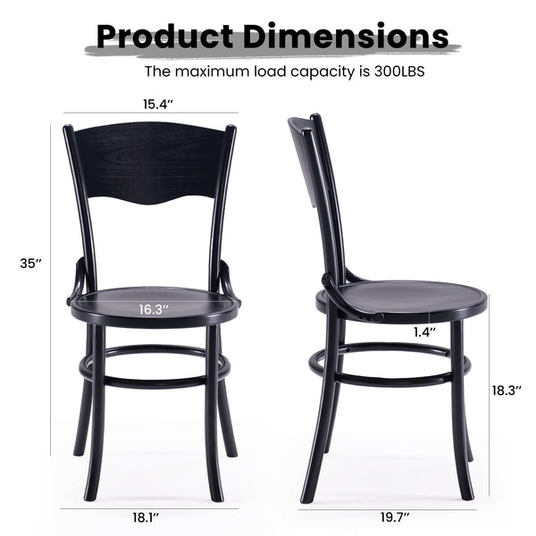 English Elm Rustic Solid Wood Dining Chairs Set of 2 in Black — Farmhouse Mid-Century Style, Solid Wood, Fully Assembled, Elegant and Durable (37"H) T3623P408532