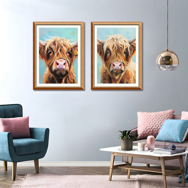 English Elm Set Of 2 Highland Cow Framed Canvas Prints – Rustic Farmhouse Wall Art For Living Rooms & Bedrooms T3976P383235-GIGA