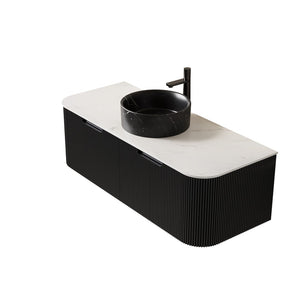 English Elm Dina Floating Bathroom Vanity with Crystal Glass Basin and Sintered Stone Top Black,Carrara White W2615S00706