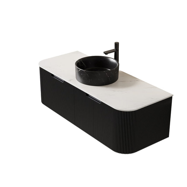 English Elm Dina Floating Bathroom Vanity with Crystal Glass Basin and Sintered Stone Top Black,Carrara White W2615S00706