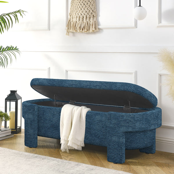 English Elm Linen Upholstered Storage Bench with High-Density Foam Seat, Spacious Hidden Compartment, 51.5" Dark Blue W487P271397