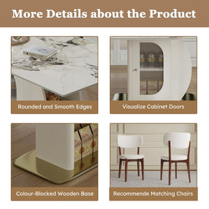 English Elm 63" Modern 5-Piece Dining Table Set For 4-6, Stylish Burnt Stone Top & Gold Base With Storage Solutions W2700S00068