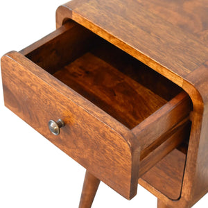 English Elm Soli Solid Mango Wood Mini Chestnut Nightstand with 2 Drawers, Curved Beige-Brown Design, Nordic Legs B182P213806