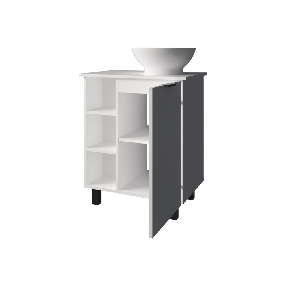 English Elm White Compact Bathroom Vanity With 8 Shelves, Classic Design For Smart Storage & Easy Access B062P355667-GIGA