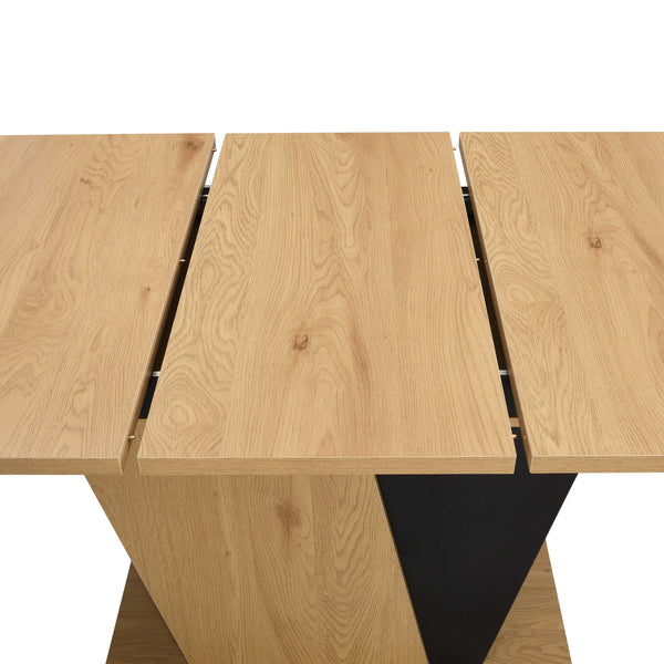 English Elm 61.81 Extendable Dining Table with Geometric Metal Base, E2 MDF Durable Top, Sleek Modern Design Natural+Black W2317P251946