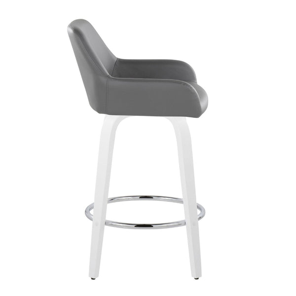 English Elm Fixed-height Swivel Counter Stools with Faux Leather Seats and Chrome Footrest Set of 2 Grey B202S01816