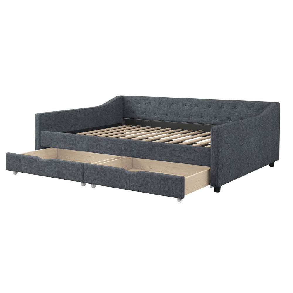 English Elm Full Size Daybed With Drawers - Stylish Upholstered Sofa Bed With Tufted Design & Waved Arms In Dark Grey W2336S00040
