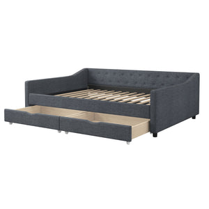 English Elm Full Size Daybed With Drawers - Stylish Upholstered Sofa Bed With Tufted Design & Waved Arms In Dark Grey W2336S00040