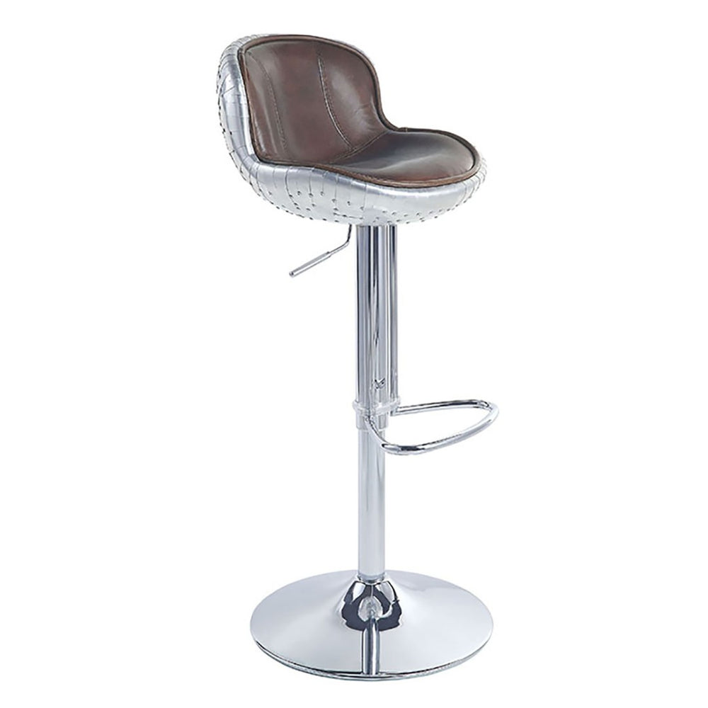 English Elm Vintage Adjustable Swivel Stool In Brown Leather & Aluminum - Stylish Industrial Design For Home B062P189160-GIGA