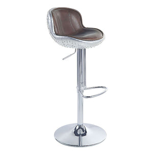 English Elm Vintage Adjustable Swivel Stool In Brown Leather & Aluminum - Stylish Industrial Design For Home B062P189160-GIGA