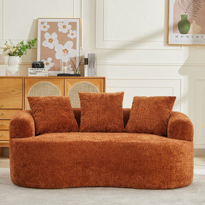 English Elm Curved Chenille Loveseat with Memory Foam Seating and Three Pillows for Compact Spaces Orange W2915P324470