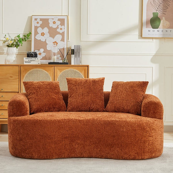 English Elm Curved Chenille Loveseat with Memory Foam Seating and Three Pillows for Compact Spaces Orange W2915P324470