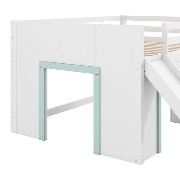 English Elm Full Size Low Loft Bed With Fun Slide, Ample Storage Drawers, And Sturdy Pine Construction - White N7090005003K
