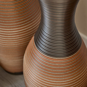 English Elm Set of 3 designer floor vases in Grey+Brown PVC, modern rattan-look tall decor for hallways & living rooms W2796P261496