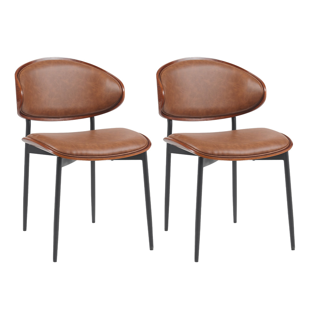 English Elm Mid-Century Modern Dining Chairs Set Of 2 – Chic Italian Bentwood With Luxe Pu Leather & Metal Legs N842P290053D