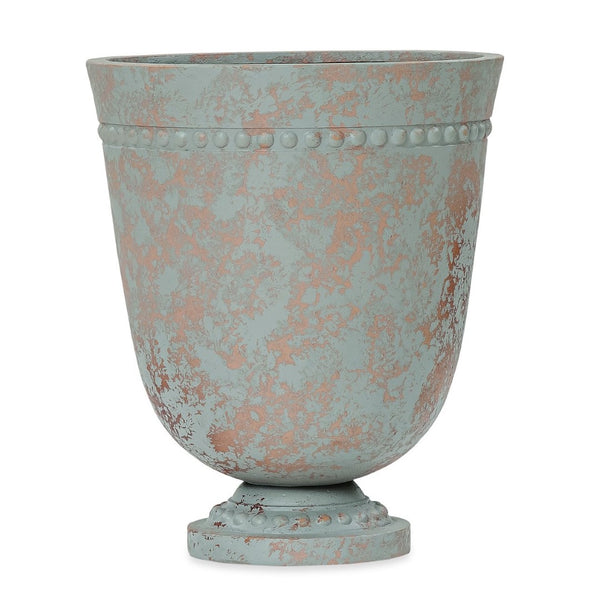 English Elm Polyresin Outdoor Garden Urn with Roman Column Base Antique European Terrace Planter N772P450054G