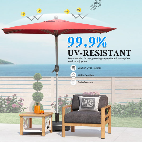 English Elm Rectangle Patio Umbrella with Crank Lift and Tilt, UV-Resistant 180G Polyester Canopy, Ventilated Shade (Base Not Included) Brick red W1859P353586