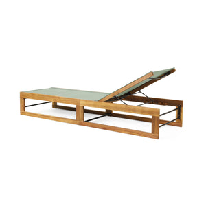 English Elm Christopher Knight Home® - MIA Acacia Wood Chaise Lounge with Breathable Textilene Mesh Seating for Cool, Durable Outdoor Relaxing Mint Green,Teak 50.5 L x 27.5 W x 17.25 H N776P301495M