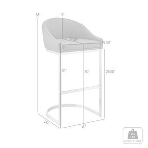 English Elm Ambrie Brushed Stainless 30" Bar Stool with Black Faux Leather, Cantilever Base, Durable 250lb Capacity B2736P354318