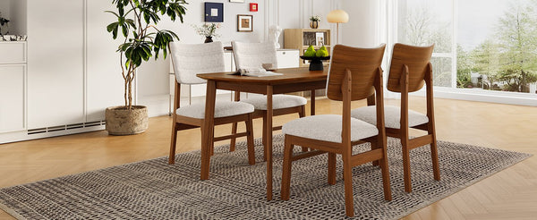 English Elm Farmhouse 5-Piece Dining Set for 4 with Upholstered Chairs, Rubberwood Frame, Ergonomic Comfort, Stylish Brown+Beige N752S001016A