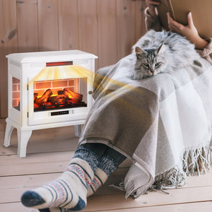 English Elm Homcom 24" Electric Fireplace Stove With Remote, 3D Flame, Adjustable Heat & Safety Features, White W2225P249850