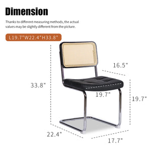 English Elm Dining Mid-Century Cantilever Chairs Set of 2 with Chrome Frame, Rattan Back and Faux Leather Seat Black W2105P230510