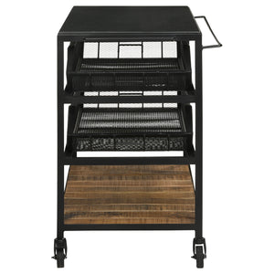 English Elm Ingalls Farmhouse-Industrial Black Metal Storage Cart with Walnut Shelves, Casters for Mobility and Display B062P350430