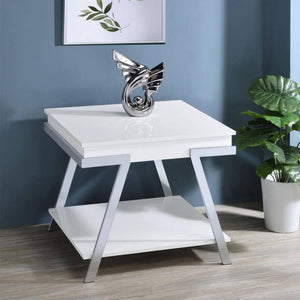 English Elm Rectangular End Table With Open Shelf - Modern High Gloss White Accent For Stylish Living Spaces B016P373010-GIGA