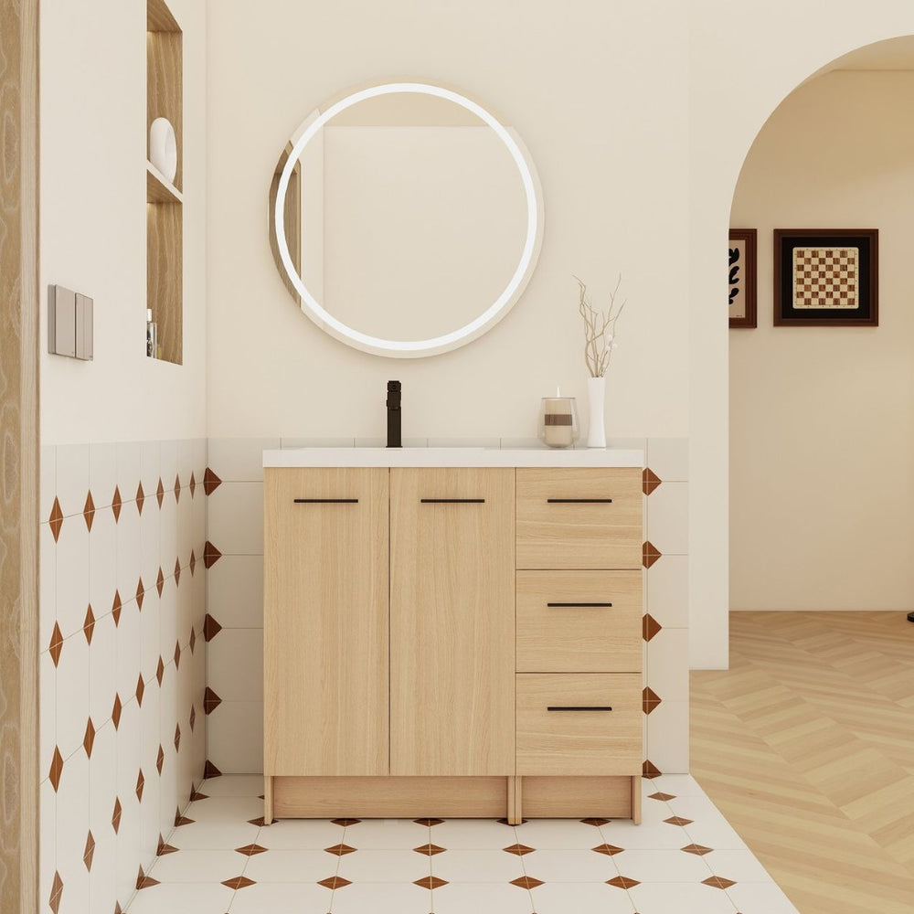 English Elm 36" Floating Bathroom Vanity Light Oak Modular Cabinet with Gel Coat Integrated Sink W3450S00098