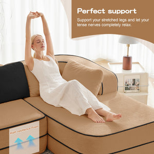 English Elm 77.2" Teddy Fabric Modular Sectional Sofa with Plush 32D Sponge, No Assembly, Cloud Comfort Camel W714S01420