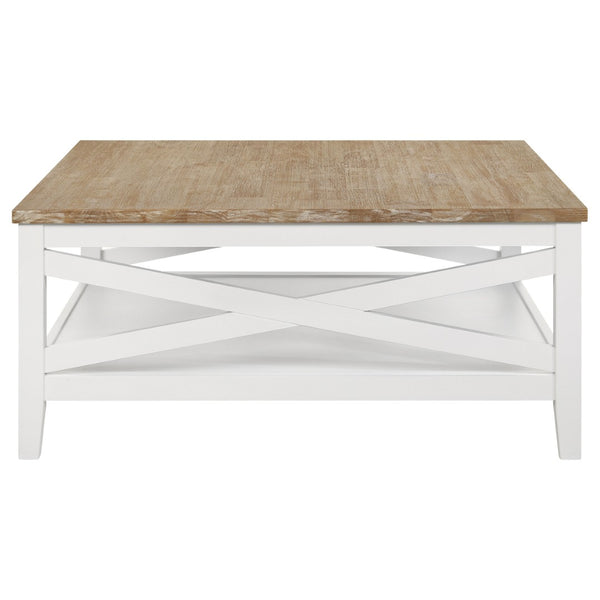 English Elm Evanston Wire-brushed Ash Veneer Square Coffee Table with Open Shelf Farmhouse Design B062P441455