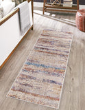 Unique Loom Deepa Beatriz Machine Made Abstract Rug Multi, Beige/Blue/Gray/Ivory/Navy Blue/Red 2' 6" x 12' 2"