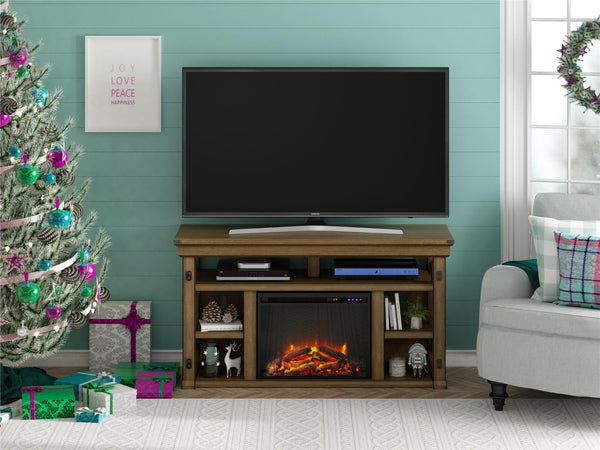 English Elm Fireplace Tv Stand with Electric Insert Wood Veneer Finish Fits Tvs up to 60 Inches B2733S00001