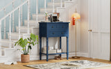 English Elm Trexm Narrow Console Table, Slim Sofa Table With Three Storage Drawers and Bottom Shelf (Navy)