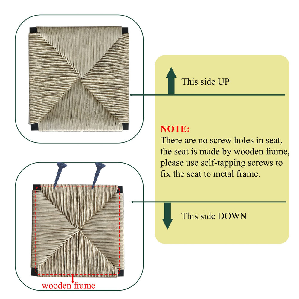 English Elm Creamy Handwoven Paper Rope Counter Stools Set of 2 with Cushioned Seat, Metal Frame & Footrest W1757138689