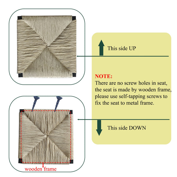 English Elm Creamy Handwoven Paper Rope Counter Stools Set of 2 with Cushioned Seat, Metal Frame & Footrest W1757138689