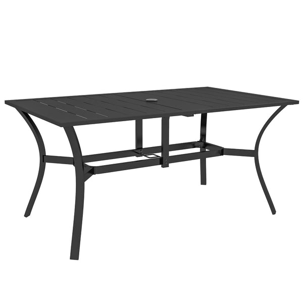 English Elm Outsunny Sturdy Steel Outdoor Dining Table For 6, Modern Patio Table With Umbrella Hole, Black Finish W2225P174361-GIGA