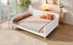 English Elm Queen Upholstered Daybed with Tufted High Sideboard, Linen Finish, Solid Wood Frame, 800lb Capacity Beige N7500001850K