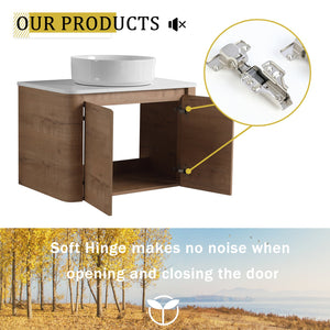 English Elm 30'' Wall-Mounted Bathroom Vanity With Ceramic Vessel Sink & Soft-Close Doors For Modern Spaces W999S00387