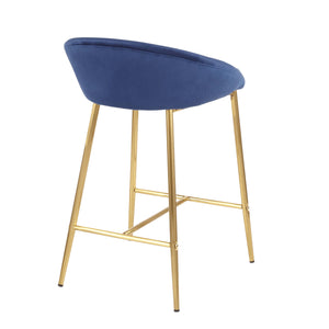 English Elm Matisse Glam 26" Counter Stool Set of 2 - Blue Velvet Seat, Gold Trestle Metal Base, Fixed Height Chic B202P222084
