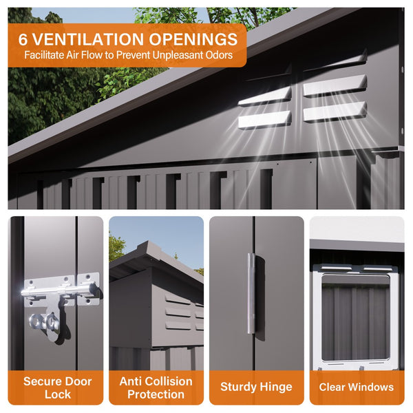 English Elm 4 X 9 Ft Galvanized Steel Outdoor Shed with Vented Sloped Roof and Wide Swing Doors W3213S00006