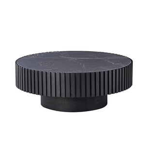 English Elm 35.43'' Modern Nesting Round Sintered Stone Tabletop — Compact Pedestal Coffee Table for Apartments Black W876P262203