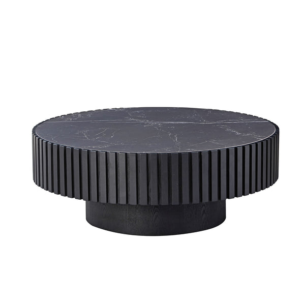 English Elm 35.43'' Modern Nesting Round Sintered Stone Tabletop — Compact Pedestal Coffee Table for Apartments Black W876P262203