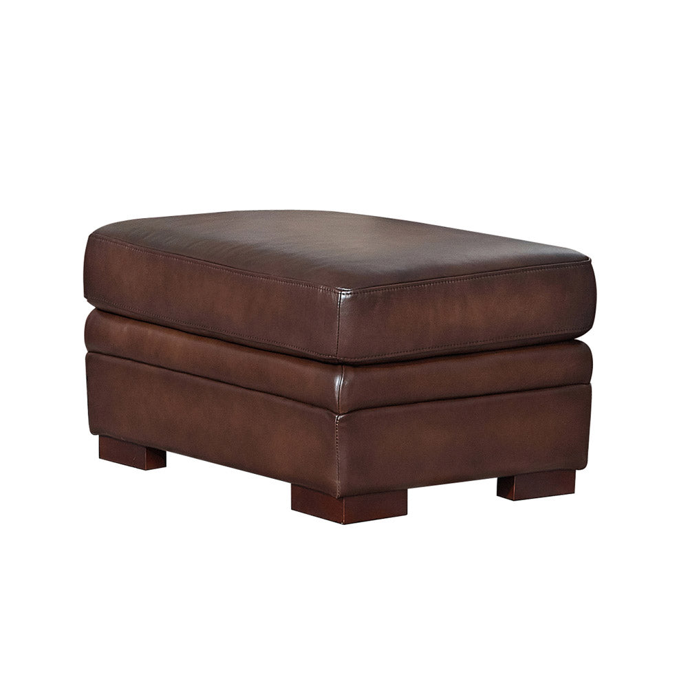 English Elm Brookfield Leather Ottoman with Transitional Design, Rounded Arms & Solid Wood Feet for Cozy Style B2705P211773