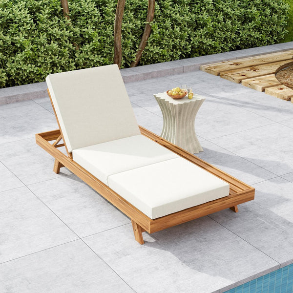 English Elm Christopher Knight Home® - Lounge Chaise Set - Adjustable Acacia Wood Frame With Cream Cushion, Perfect For Outdoor Relaxation N770P253442T_N770P208317C