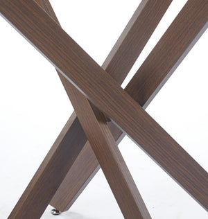 English Elm Dining Table Square Tempered Glass Top Cross Metal Base Modern Space Saving Design W234P271488